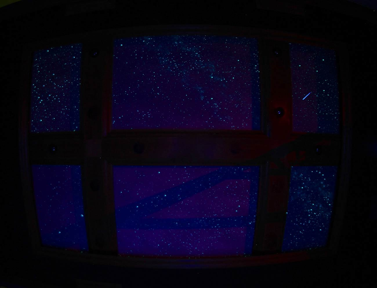 Night Sky Mural on ceiling with beams - with blacklights on